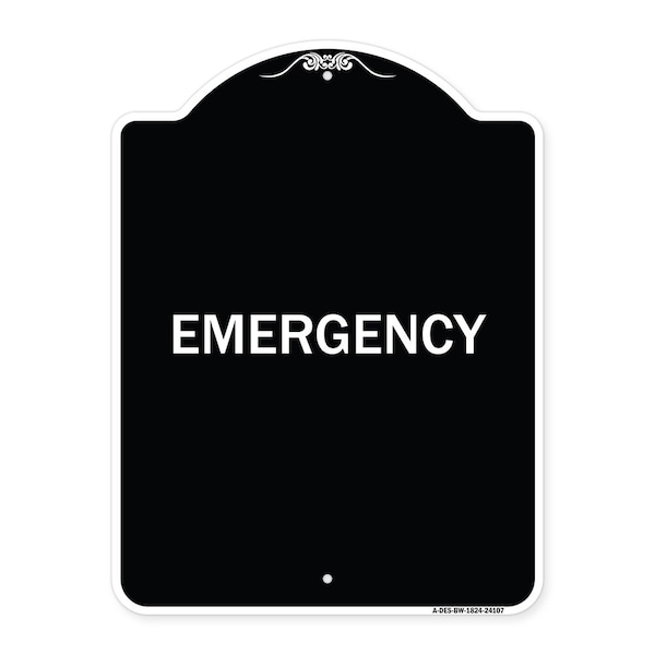 Signmission Designer Series Sign-Emergency, Black & White Heavy-Gauge Aluminum Sign, 24" x 18", BW-1824-24107 A-DES-BW-1824-24107 - main